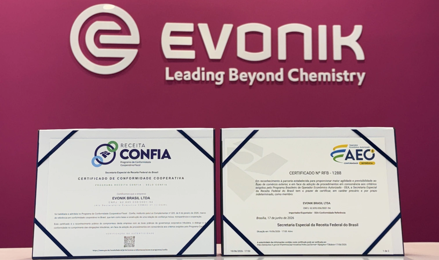 Evonik conquista dupla certificação da Receita Federal voltadas à conformidade tributária